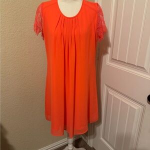 Elegant Orange Lace Sleeve Dress
